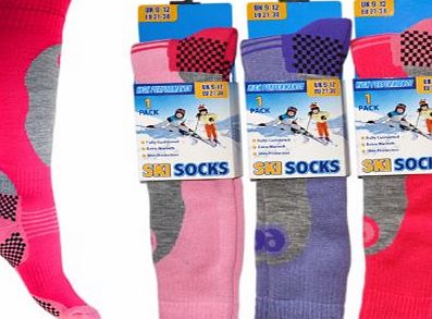 2COZEE 3 Pack Childrens/Girls High Performance Ski Socks With Extra Cushioning, Shin Protection, Assorted Colours, UK: 12.5-3.5, EUR: 31-34