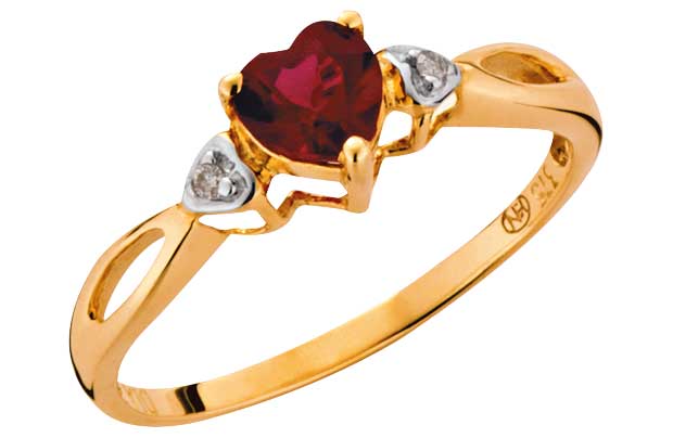 9ct gold Created Ruby and Diamond Heart Ring