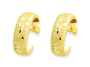 9ct Gold Frosted Half Hoop Earrings 17mm - 072665