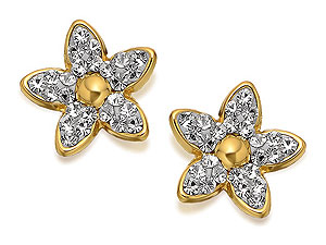 9ct Gold Swarovski Crystal Flower Earrings 9mm