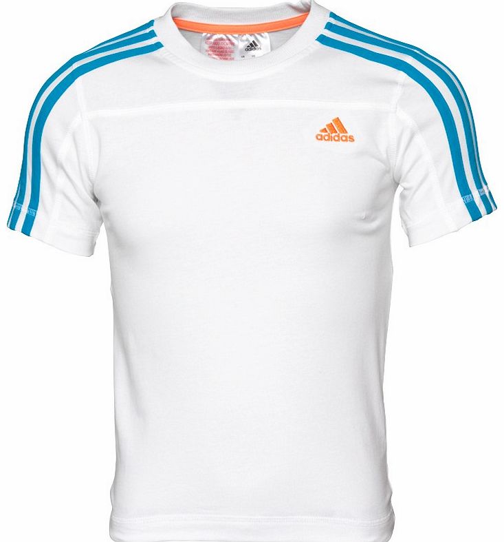 Adidas Boys 3 Stripe Essentials T-Shirt White/Blue