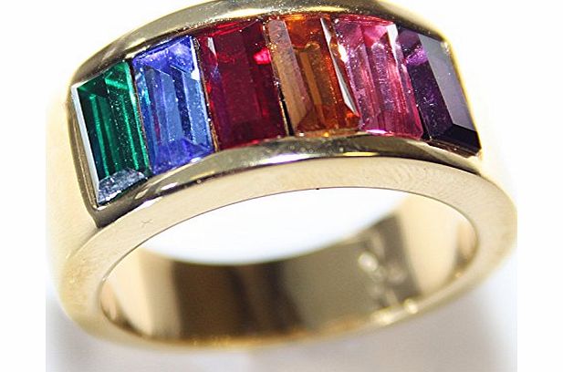 Ah! Jewellery Wonderfully Fashionable Multi-Coloured Emerald Cut Lab Created Diamonds. 7.2gr Total Weight. Gold Electroplated. 6mm Total Width. Sensational Quality.