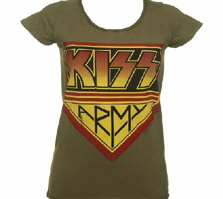 Amplified Clothing Ladies Kiss Army Khaki Skinny Fit T-Shirt from