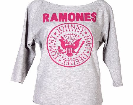 Amplified Clothing Ladies Pink Ramones Logo Slash Neck Sweater from