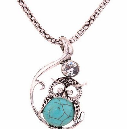Amybria Jewelry Tibetan Silver Necklace With Owl Turquoise Rhinestone Pandent For Women