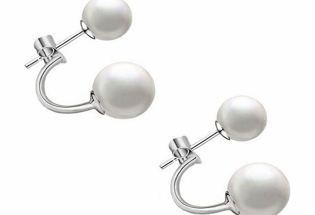 ANDI ROSE Fashion Jewellers 925 Sterling Silver Double Pearl Hoop Stud Earrings for Women Girls (1063 White)