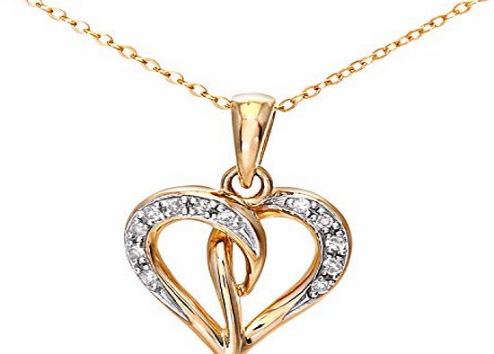 Ariel 9ct Yellow Gold Pave Set Diamond Heart Pendant and Chain of 46cm