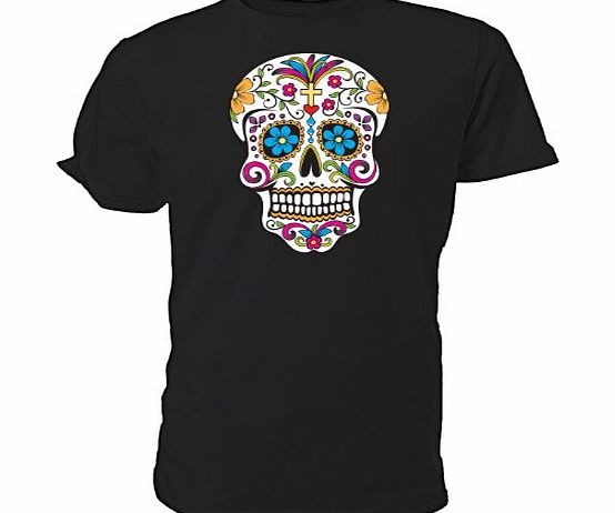 Art2Wear Sugar Skull T shirt, Darkside collection, black Size medium