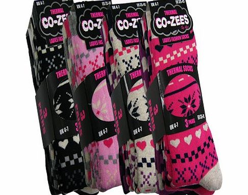 B.U.L 6 Pair Ladies Winter Thermal Socks Suitable for Winter, Outdoor Work, Travel, Camping amp; Ski Wear (Festive Pattern)
