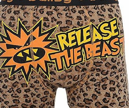 Ballsy Mens Ballsy Designer Boxer Shorts - Monster - Leopard Orange - Small - S