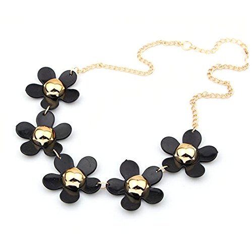 Bocideal New Style Daisy Flower Bib Statement Pendant Chain Necklace For Women (Black)