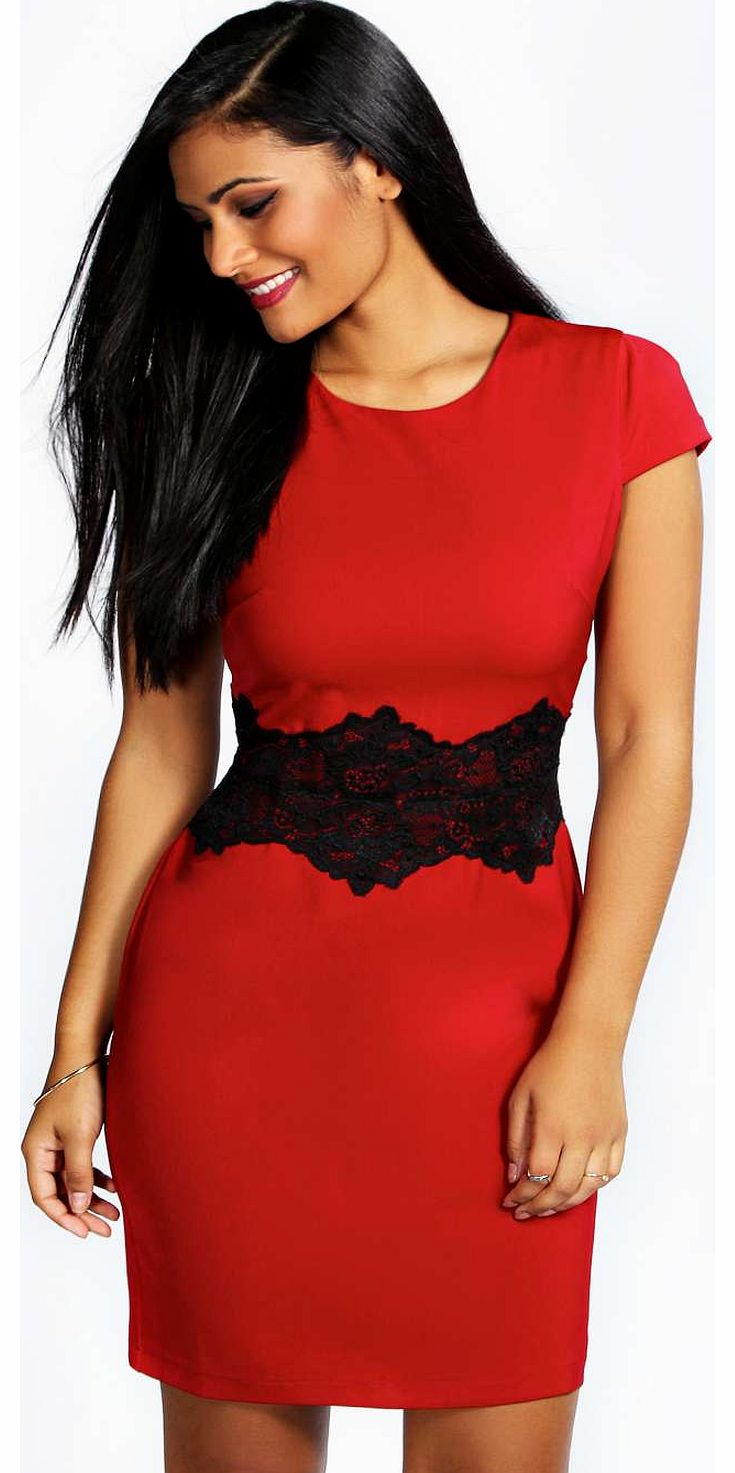 boohoo Amelie Lace Waist Formal Bodycon Dress - red
