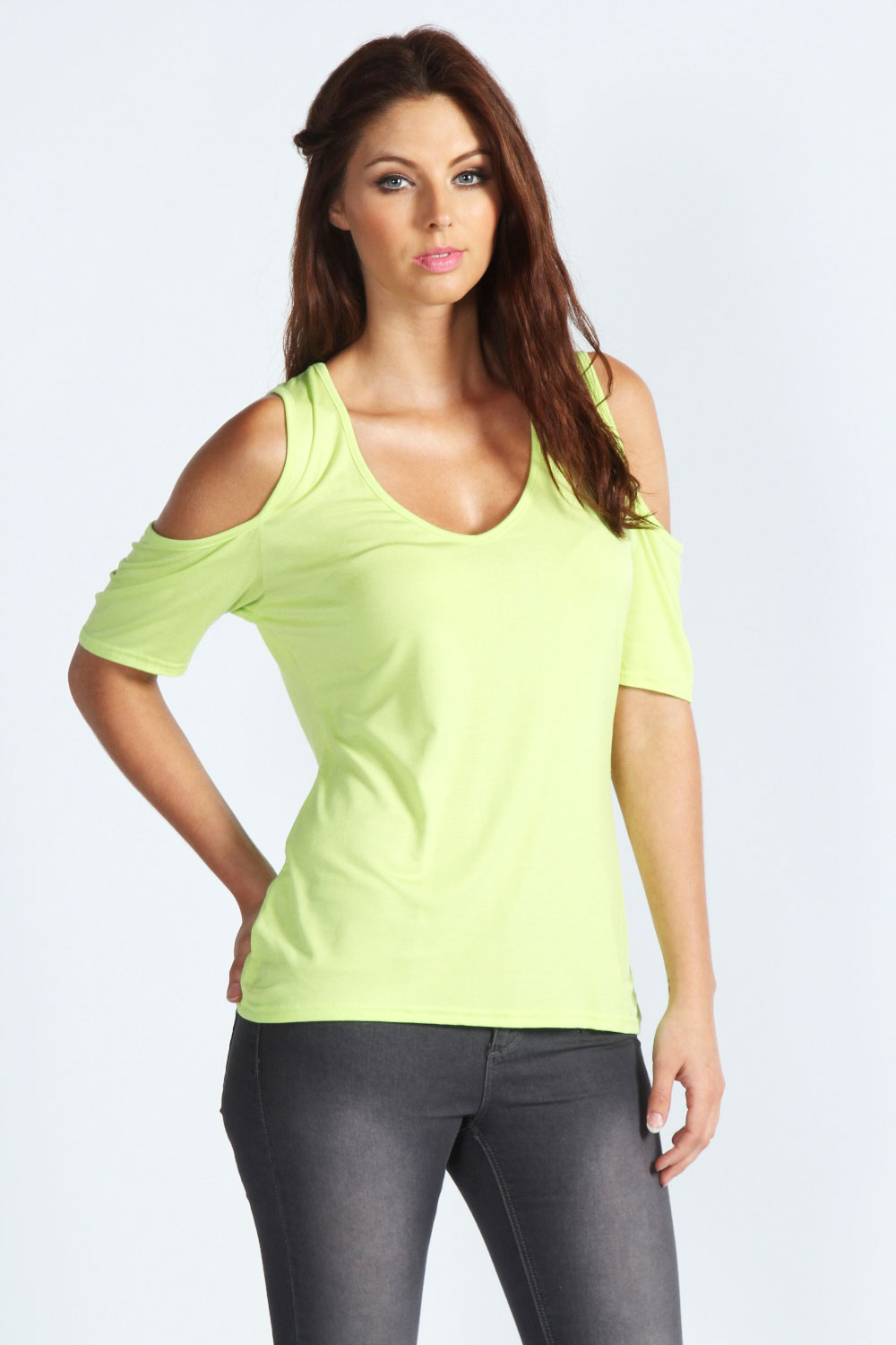 boohoo Carly Cold Shoulder T-Shirt - lime azz46263