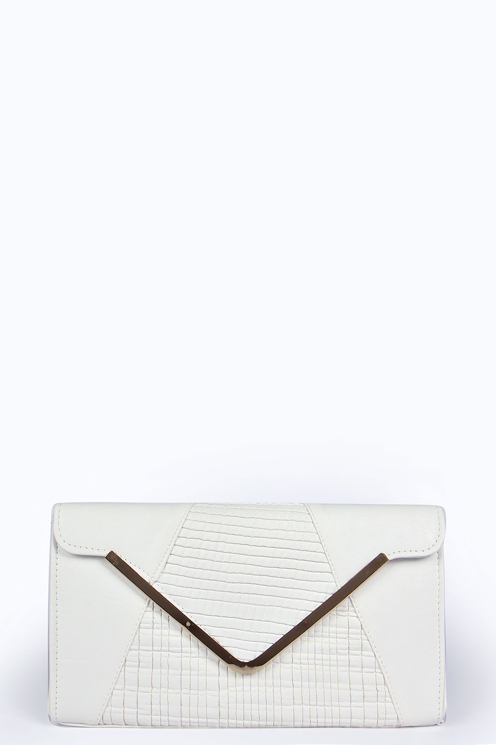 boohoo Holly Metal Trim Panelled Clutch - white