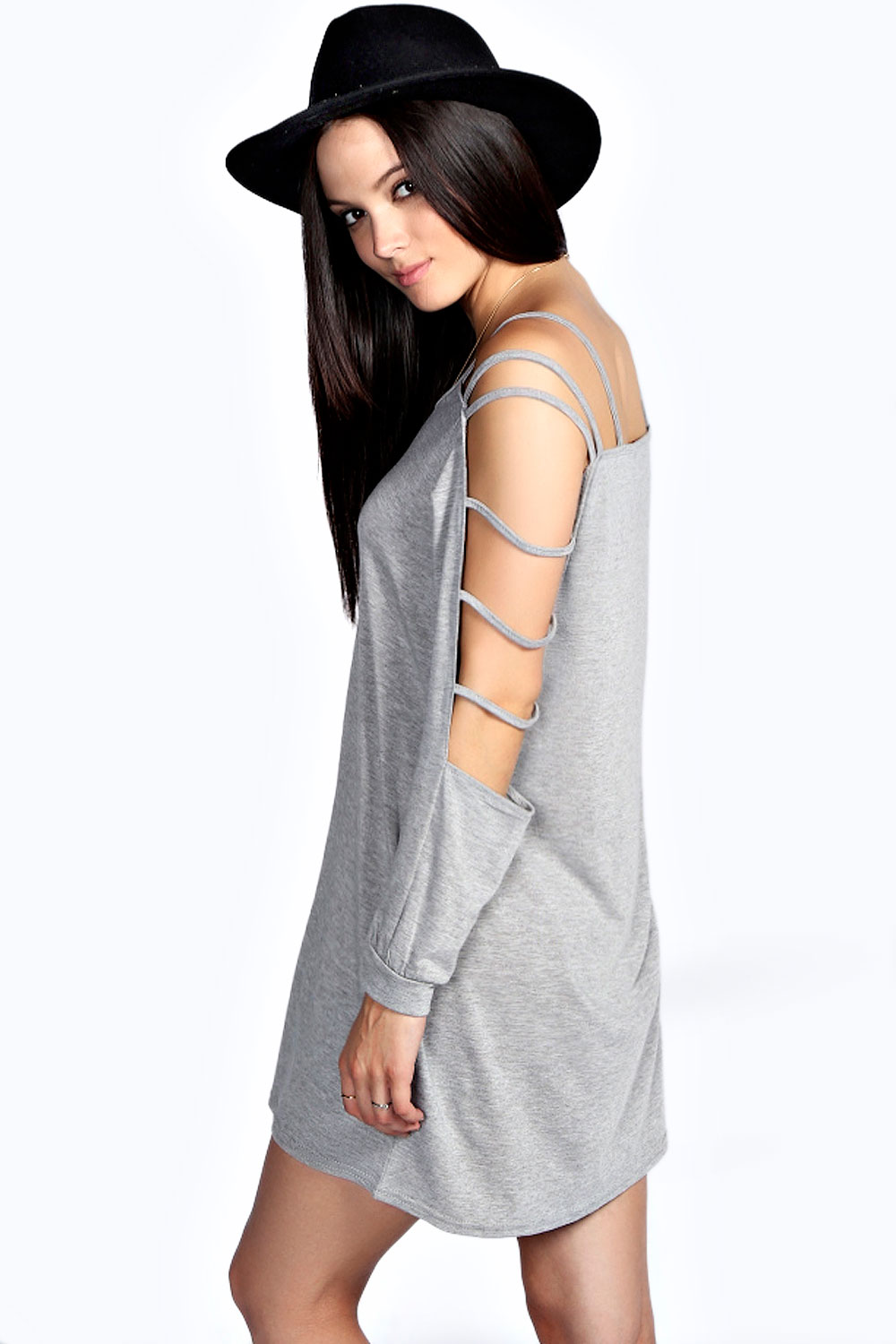 boohoo Kendall Cage Sleeve Detail Dress - grey