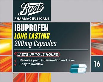 Boots Pharmaceuticals, 2041[^]10016724 Boots Ibuprofen Long Lasting 200mg - 16 Capsules