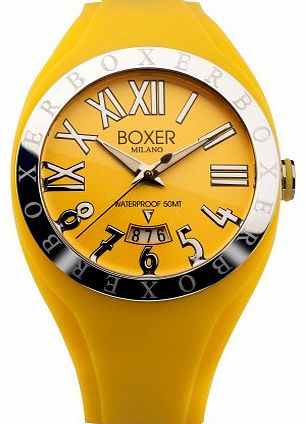 Boxer Milano Unisex Quartz Watch with Yellow Dial Analogue Display and Yellow Rubber Strap BOX 40 YW