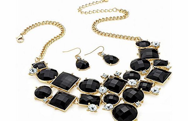BR Ladies Womens Girls Fashion Costume Gold Colour Crystal Black Bead Chain Necklace And Earring Set.