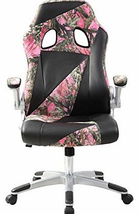 Office Chair HIGH BACK EXECUTIVE Computer PC CHAIR Camouflage Flannelette+FAUX LEATHER SWIVEL, ROCKER COMPUTER DESK FURNITURE (Pink)