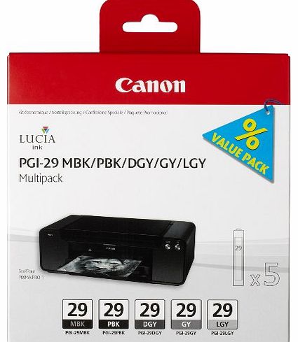 Canon PGI29 Ink Cartridge Multi Pack - Matte Black/ Photo Black/ Dark Grey/ Grey/ Light Grey