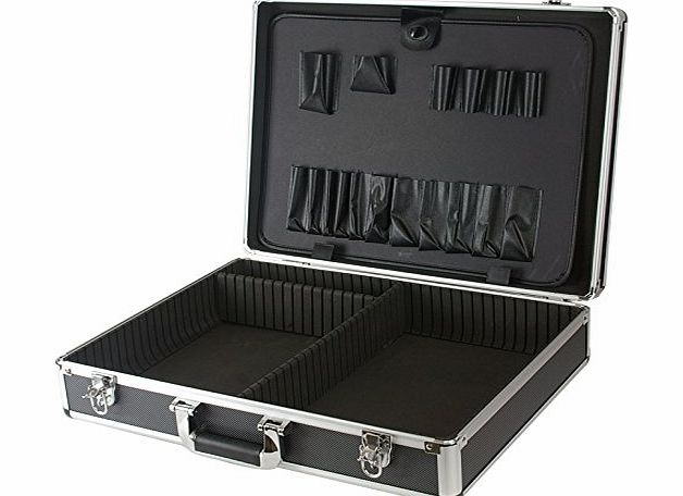 Aluminium Case Box Black 530x400x130mm Divider + Tool Panel with Handle