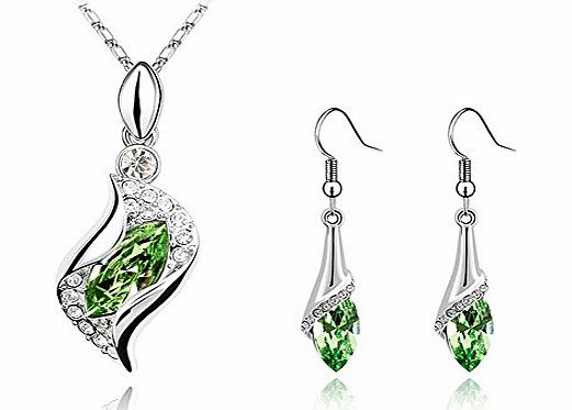 Celebrity Elements Celebrity Jewellery KC White Gold Plated Angel Eye Olive Green Austrian Crystal Necklace Earring Set