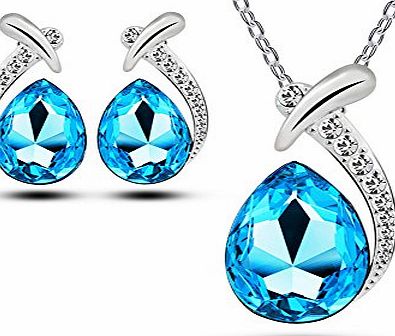 Celebrity Elements Celebrity Jewellery Ocean Blue Water Drop Austrian Crystal Stud Earrings and Necklace Jewellery Set