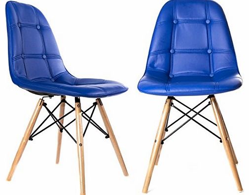 Charles Jacobs Replica Charles Eames Dining/Office Chair x2 (PAIR) in Blue with Wooden Legs, New 2015 Cushioned Design for Extra Comfort, Modern Lounge Furniture