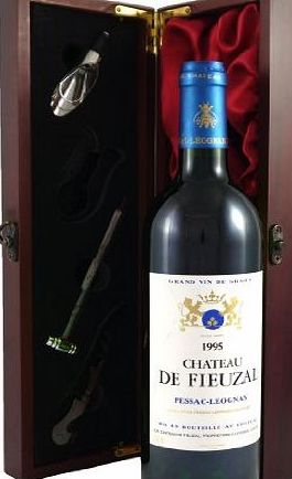 Chateau Fieuzal 1995 Chateau Fieuzal Graves Grand Cru Classe Vintage Wine presented in a silk lined wooden box with four wine accessories, white wine Christmas Present, Corporate gift