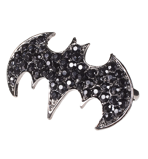 Chelsea Doll Silver Plated And Diamante Batman Logo Ring from