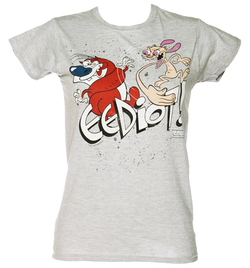 Chunk Ladies Grey Ren And Stimpy Eediot T-Shirt from