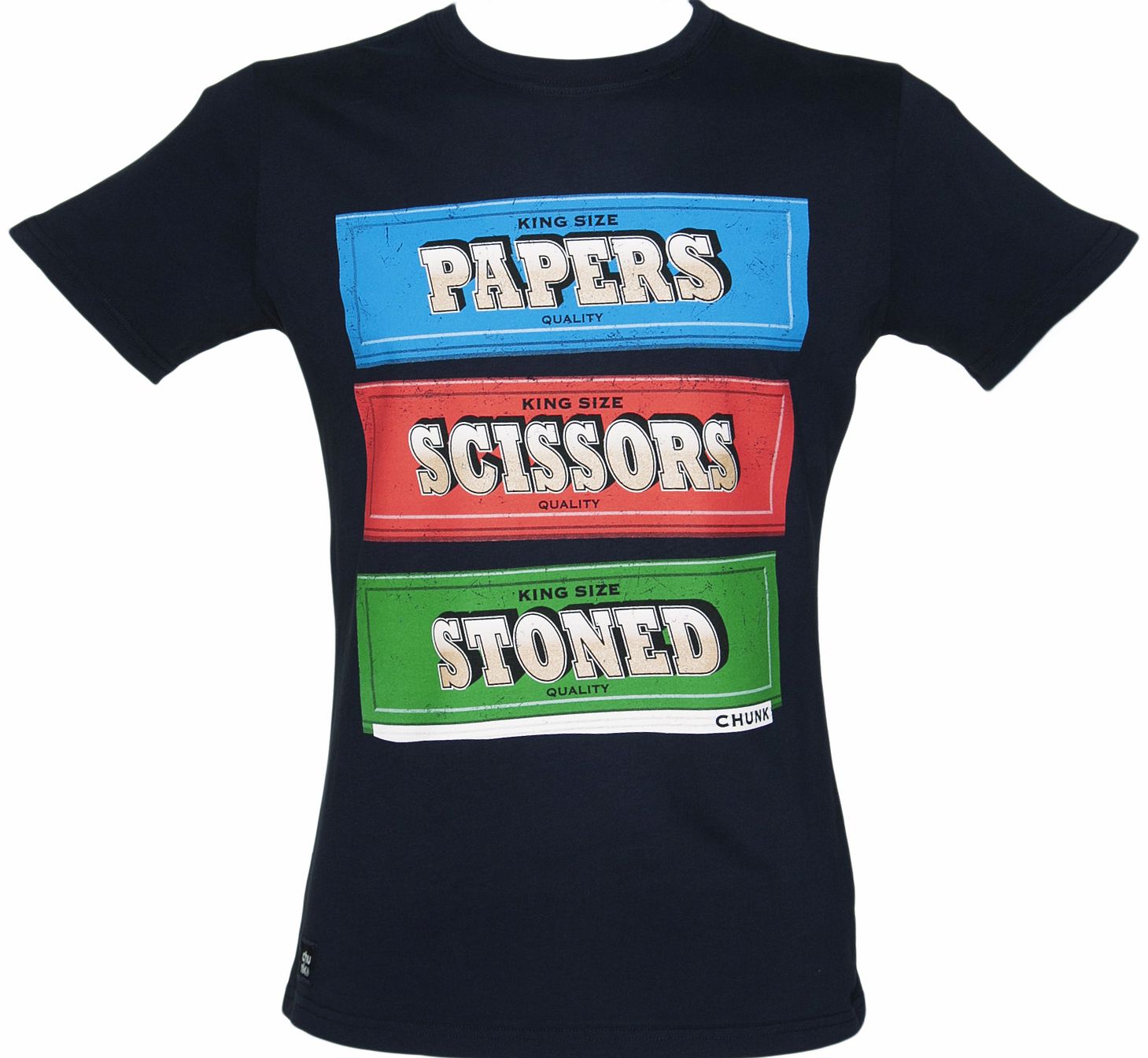 Chunk Mens Navy Paper Scissors Stoned T-Shirt from