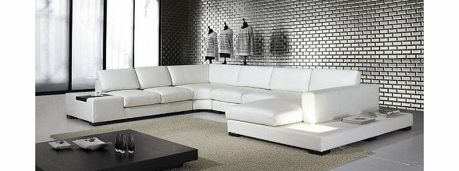 Clarenzio Spectrum Sectional Leather Designer Sofa With Built in Lamp
