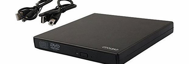 COOLEAD Slimline USB External CD RW DVD ROM Drive for Laptops, Desktops and Notebooks (Black) with Microfiber Cloth