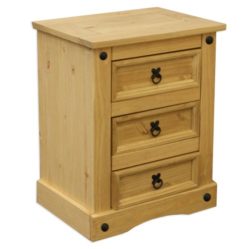 Corona Mexican 3 Drawer Bedside Table in Solid
