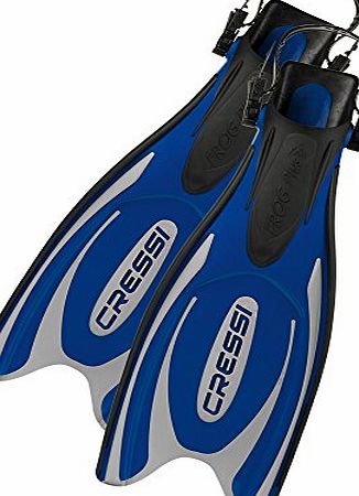 Cressi Frog Plus Open Heel Scuba Dive Fins (Made in Italy), Blue/Silver, L/XL-9.5/10.5