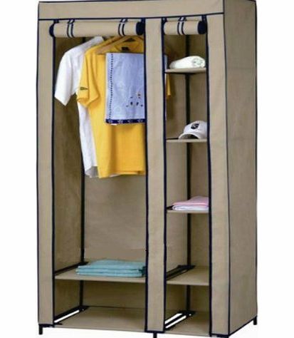 Delta New Beige Double Canvas Wardrobe - Clothes Hanging Rail Cupboard Shelves - Ideal for Bedroom, Extra Storage, Students