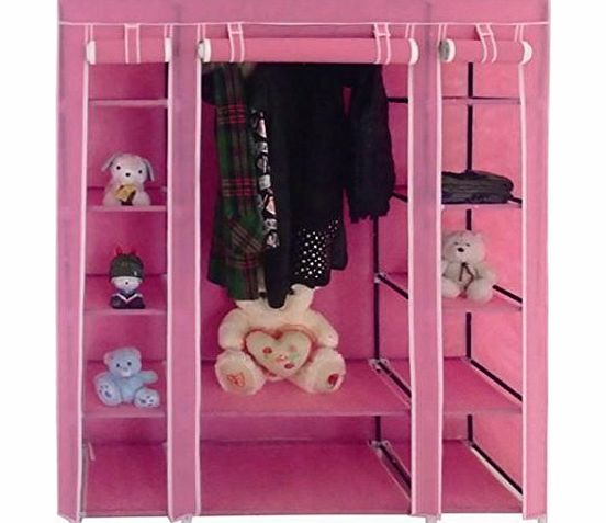 Delta NEW PINK TRIPLE CANVAS WARDROBE WITH SHELVES - BEDROOM STORAGE FURNITURE