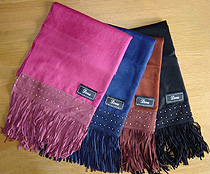 Deva Collection - Pashmina Scarf With Leather Tassles and Swarovski Crystal Detail