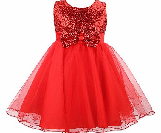 discoball Red Princess Girls Flower Formal Wedding Bridesmaid Party Christening Christmas Dress age 2-12 years (3-4years)