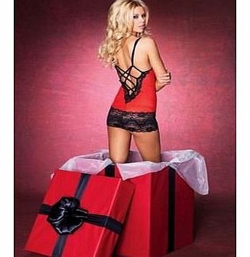 Leg Avenue Sexy Valentine Chemise & G-String Underwire Black/Red,In Gift Box,Sizes:S/M+M/L