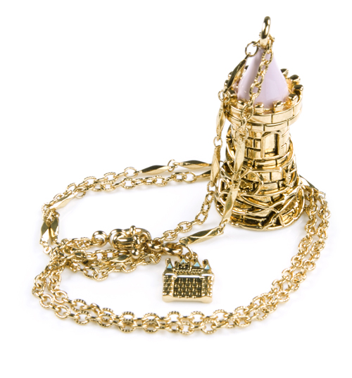 Disney Couture Antique Gold Plated Perfume Bottle Tower Pendant
