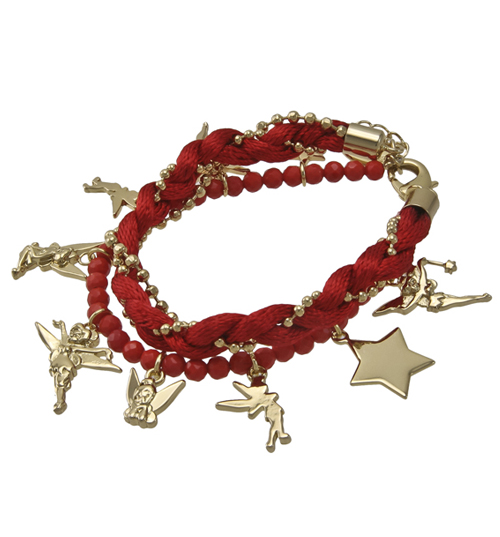 Disney Couture Gold Plated Multi Strand Red Tinkerbell Charm
