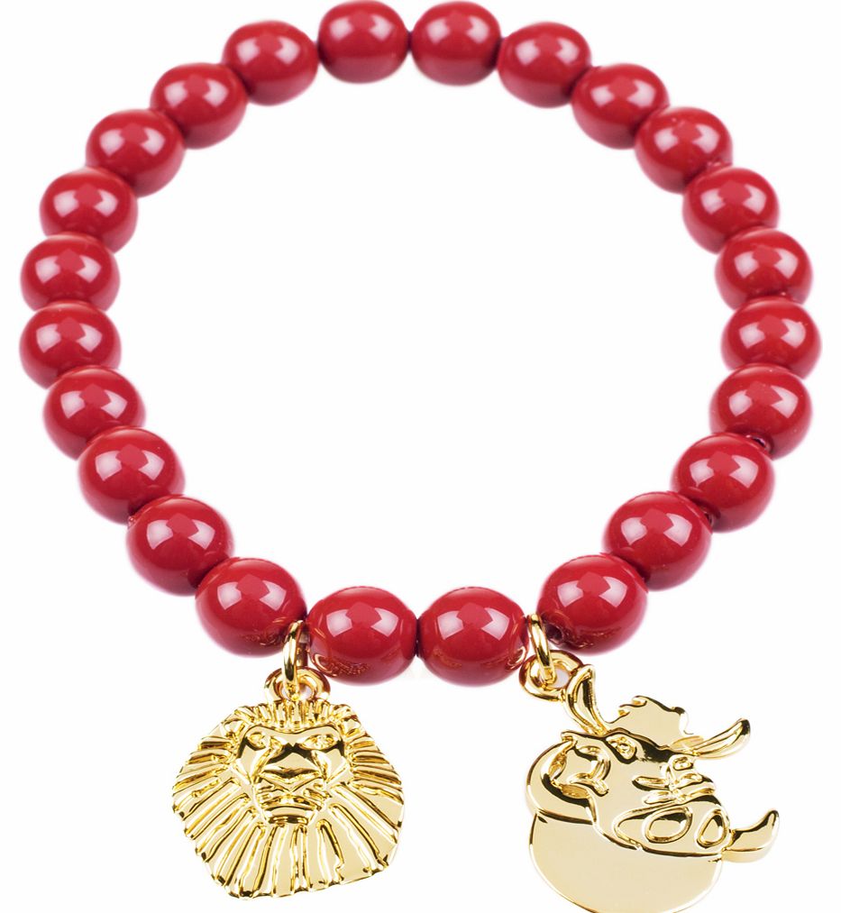 Disney Couture Gold Plated Red Bead Pumbaa Lion King Bracelet