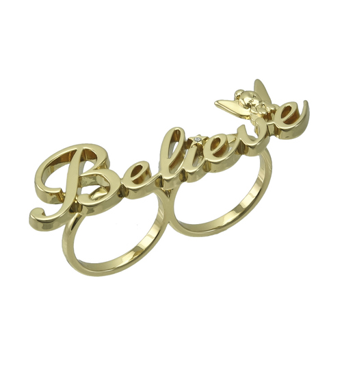 Disney Couture Gold Plated Tinkerbell Believe Double Ring from