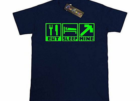 Doodleman Childs Gamer T-Shirt Eat Sleep Mine (Large Age 9-11 32-34`` Chest, Navy)