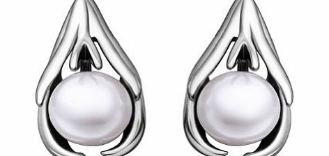 DUMAN 18ct Gold Plated White Pearl Earrings Fashion jewellery, nickel free, plating platinum