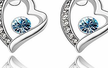 Ebuy Womens Swarovski Elements Crystal Drop Earring Studs 18K White Gold Heart Crystal Earrings Color Blue
