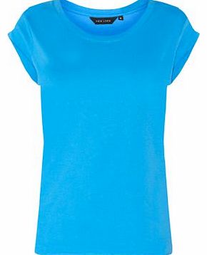 Exclusives Bright Blue Roll Sleeve Plain T-Shirt 3103452