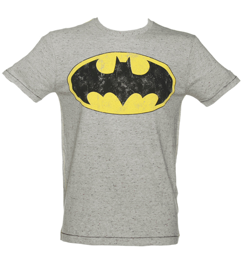 Fabric Flavours Mens Grey Speckled Batman Logo T-Shirt from